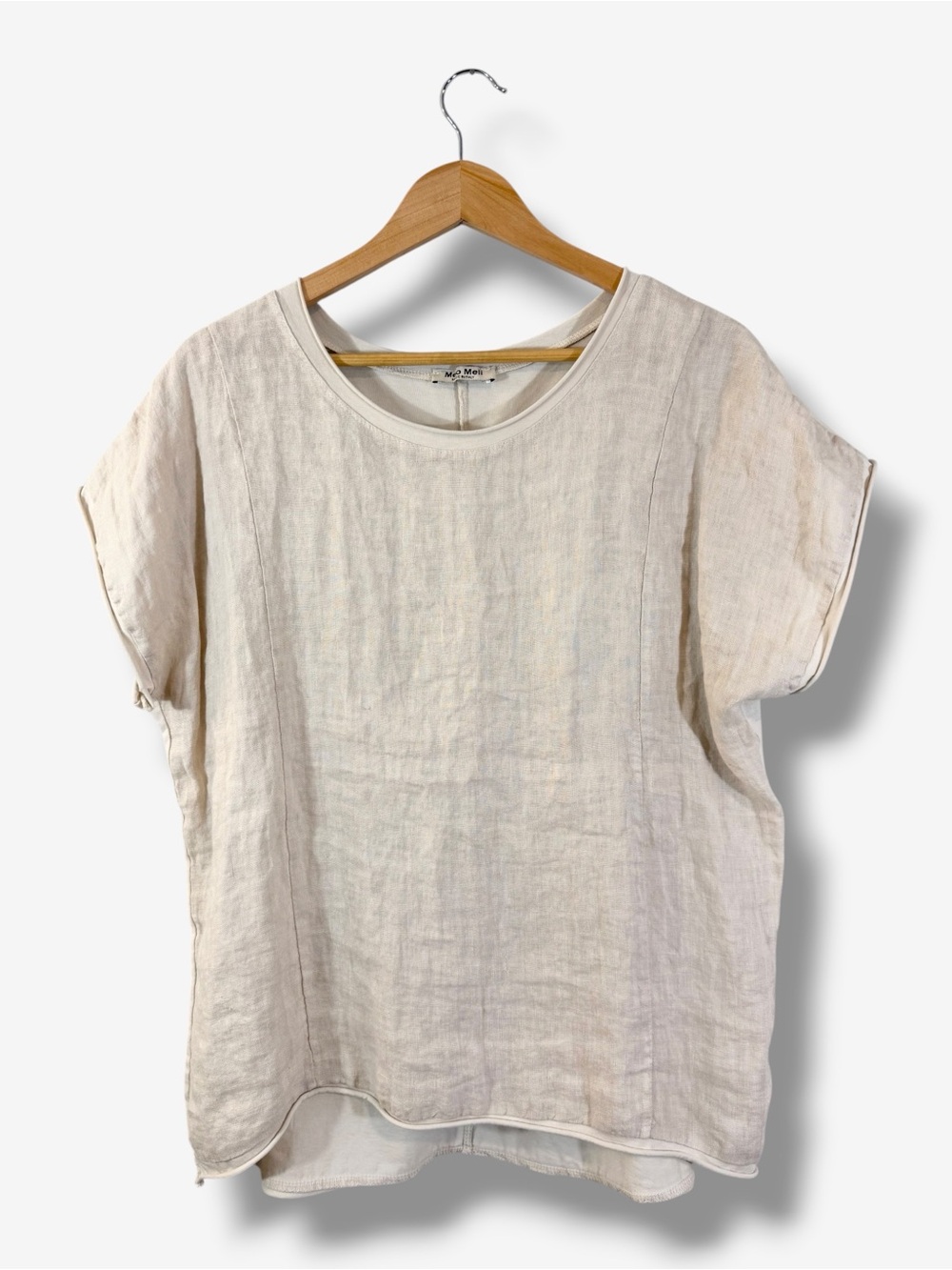 Meo Meli Italian Linen Cotton Boxy Top Cream Beige Mixed Media Lagenlook